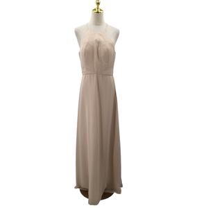 AW BRIDAL 10 L Biscotti cream halter bridesmaid formal prom maxi dress NEW B52